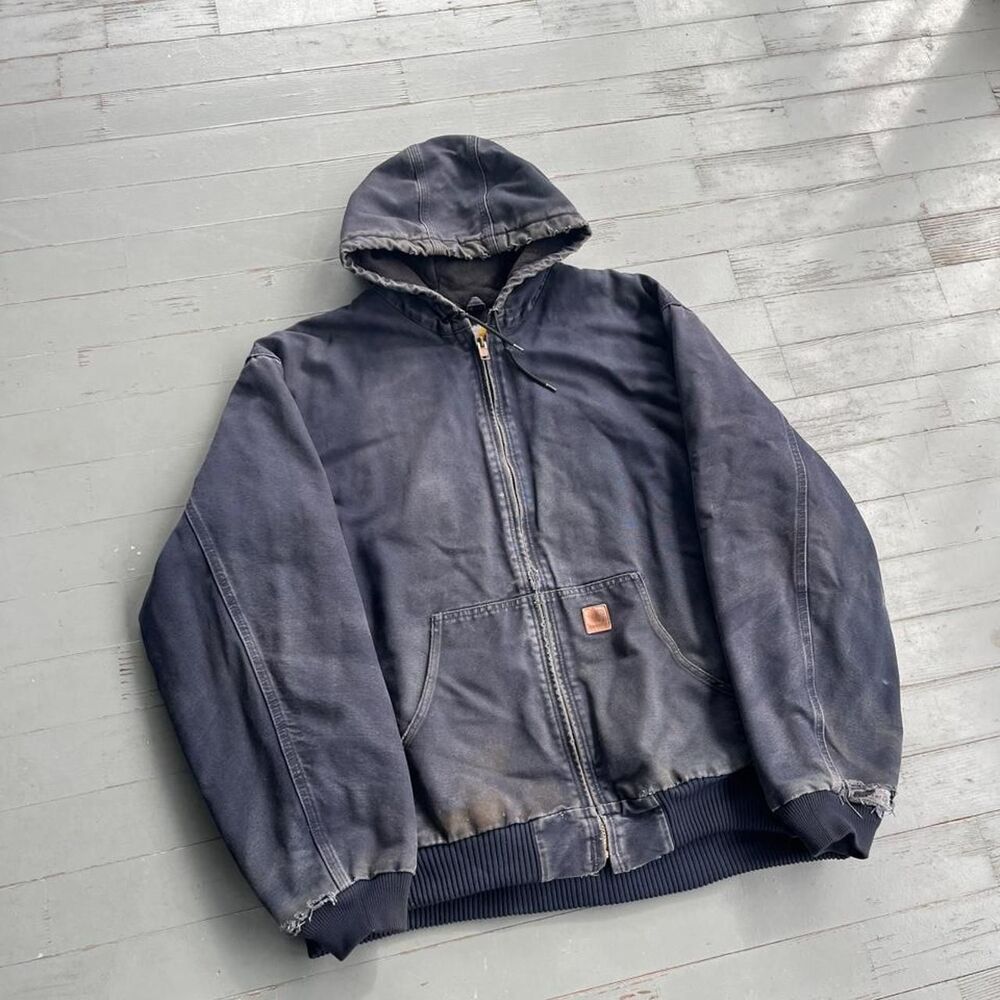 Vintage Carhartt Workwear Distressed Y2K Zip Up Jacket Grayish Blue